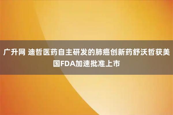 广升网 迪哲医药自主研发的肺癌创新药舒沃哲获美国FDA加速批准上市